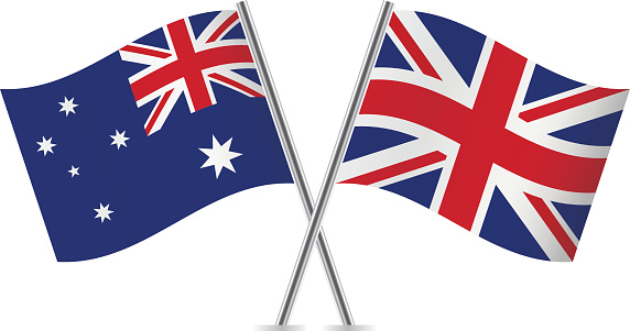 British and Australian flags. Vector illustration.